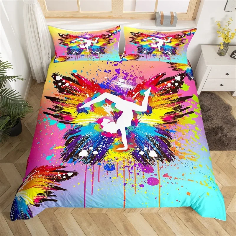 Zestaw pościeli gimnastycznych Sportowa poszwa na kołdrę Rainbow Watercolor Tie Dye Queen Zestaw pościeli z mikrofibry Cheerleaderka Poszwa na kołdrę dla miłośnika jogi