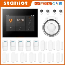Sistema de Alarma Inalámbrico Staniot 433MHz Wifi 4G para Hogar Inteligente, Kits de Seguridad para Garaje y Residencia, Compatible con las Aplicaciones Tuya y Smartlife