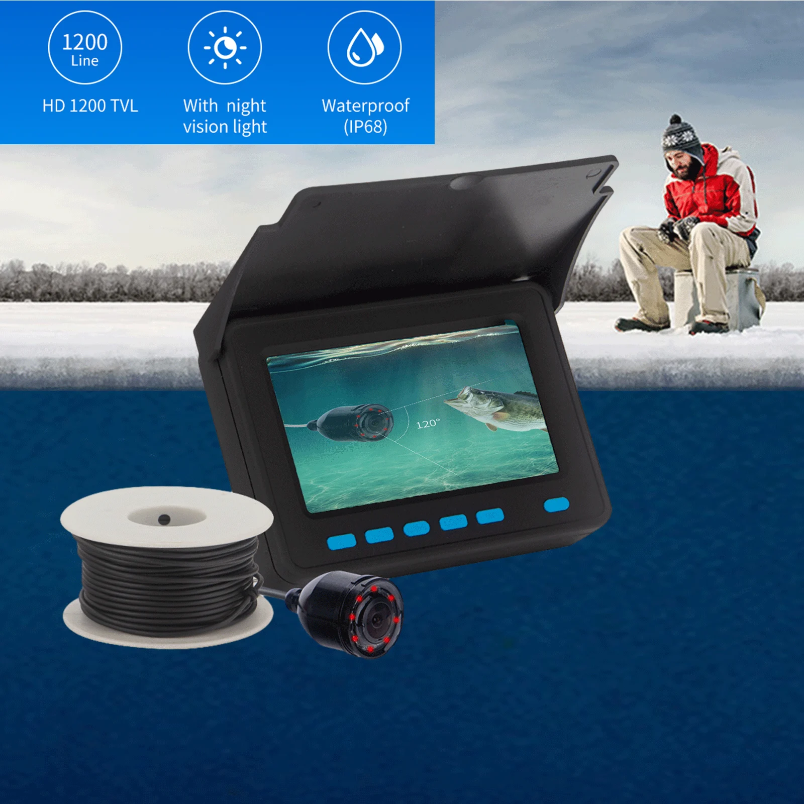 

20m Fish camera 4.3inch HD Fish finder with the display Ice Fish Camera Under Water Fishing Video System Fishing Camera kit