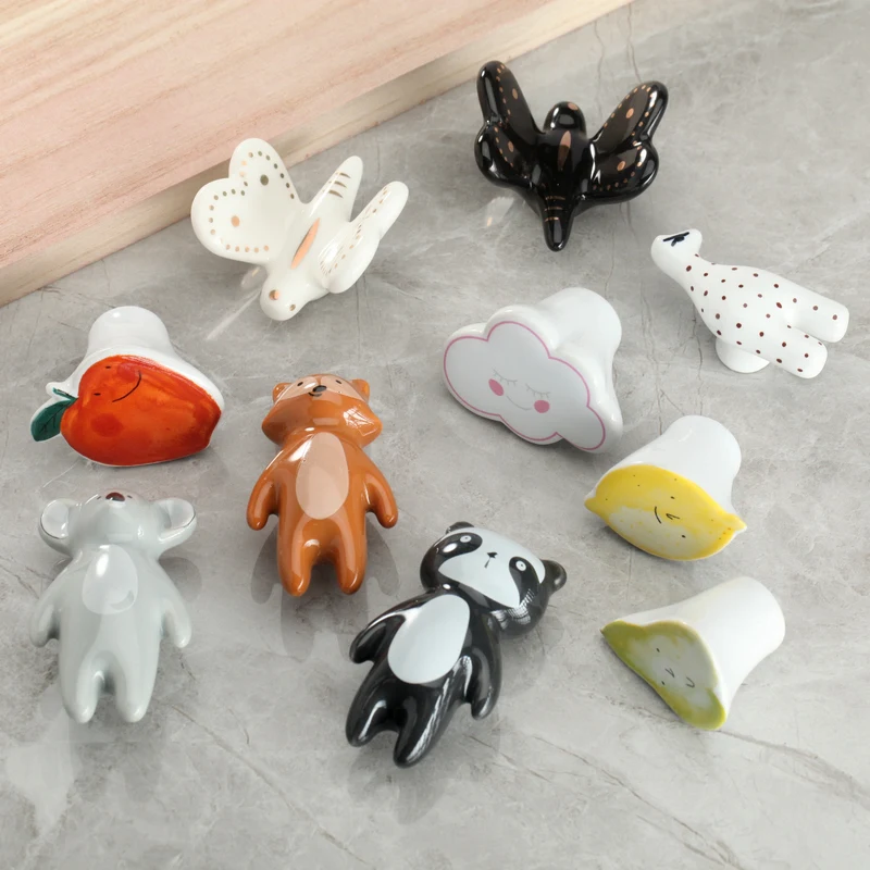 Cute Cabinet Knob Drawer Pull Ceramic Handles for Kitchen Wardrobe Hardware knobs pull Porcelain Dresser Handle for Kids