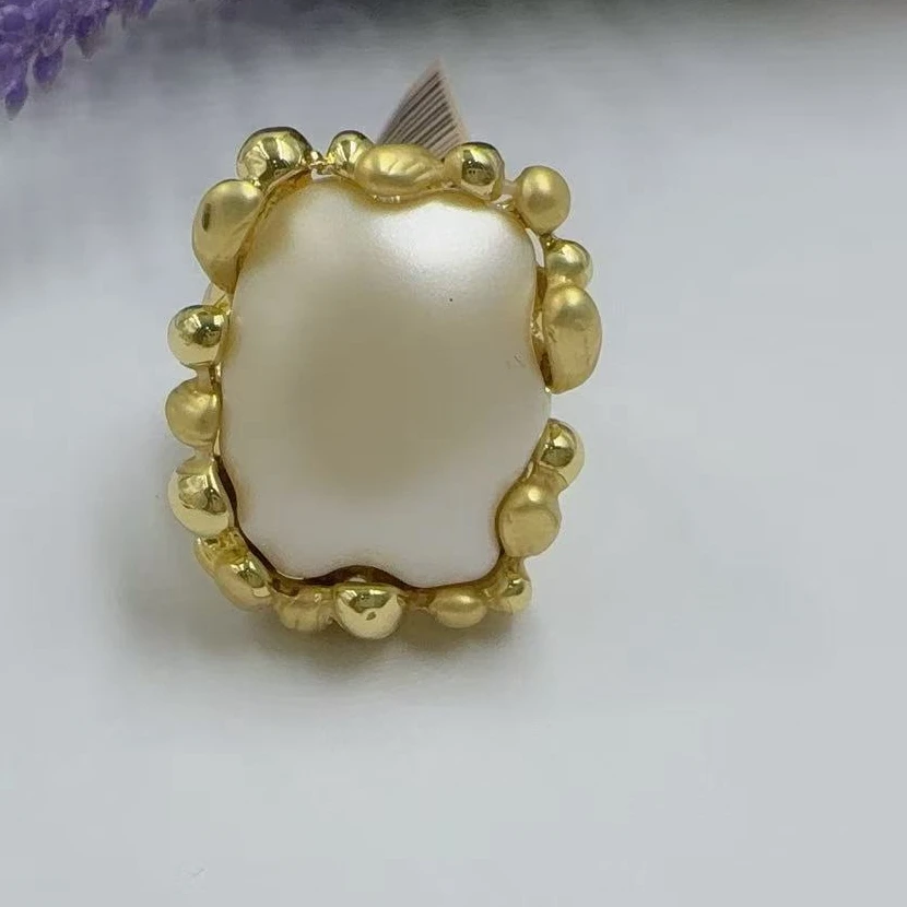 Assorted Chunky Statement Rings Oversized Stackable Gold Plated Silver-Tone Resin Pearl Teardrop Flower Trendy Jewelry For Women view 2