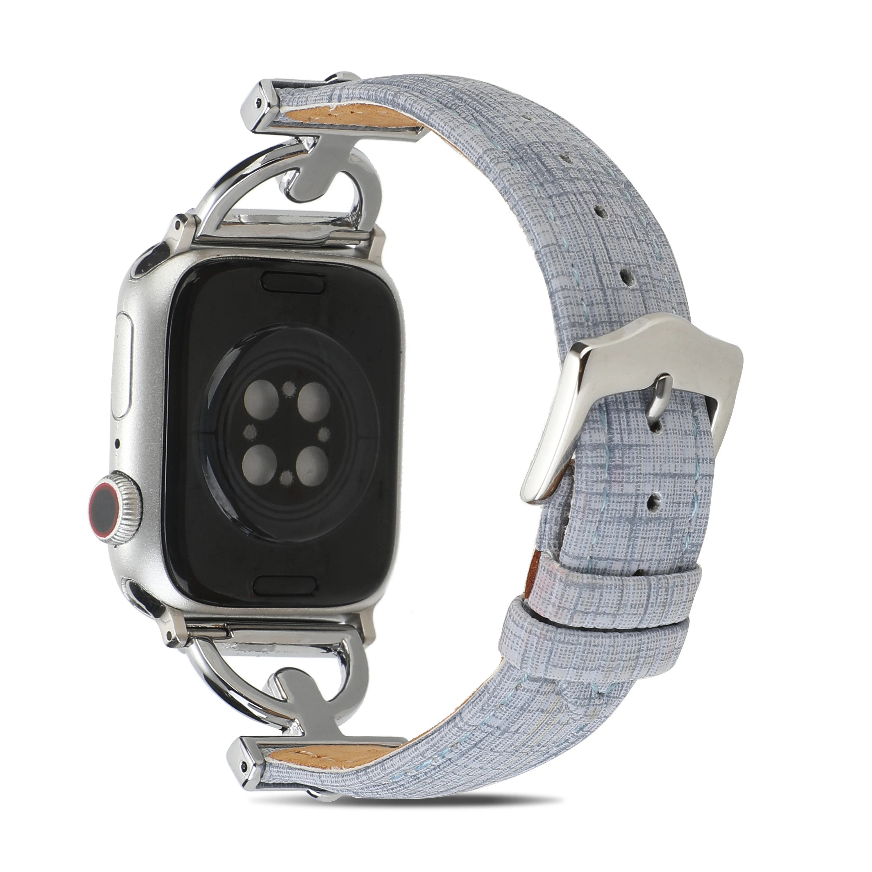 Leather+Metal Strap For Apple Watch 49mm 45mm 41mm 44mm 42mm 40mm Classic Tree Pattern Bracelet Belt iWatch Ultra 8 7 6 5 4 3 SE