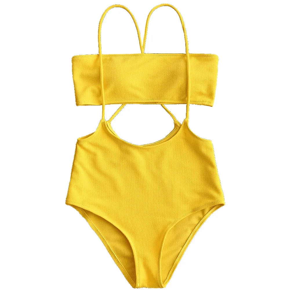 Geribbelde tweedelige badpak dames hoog uitgesneden monokini string badmode eendelig badpak twee stukken bikini set badpak zwemmen