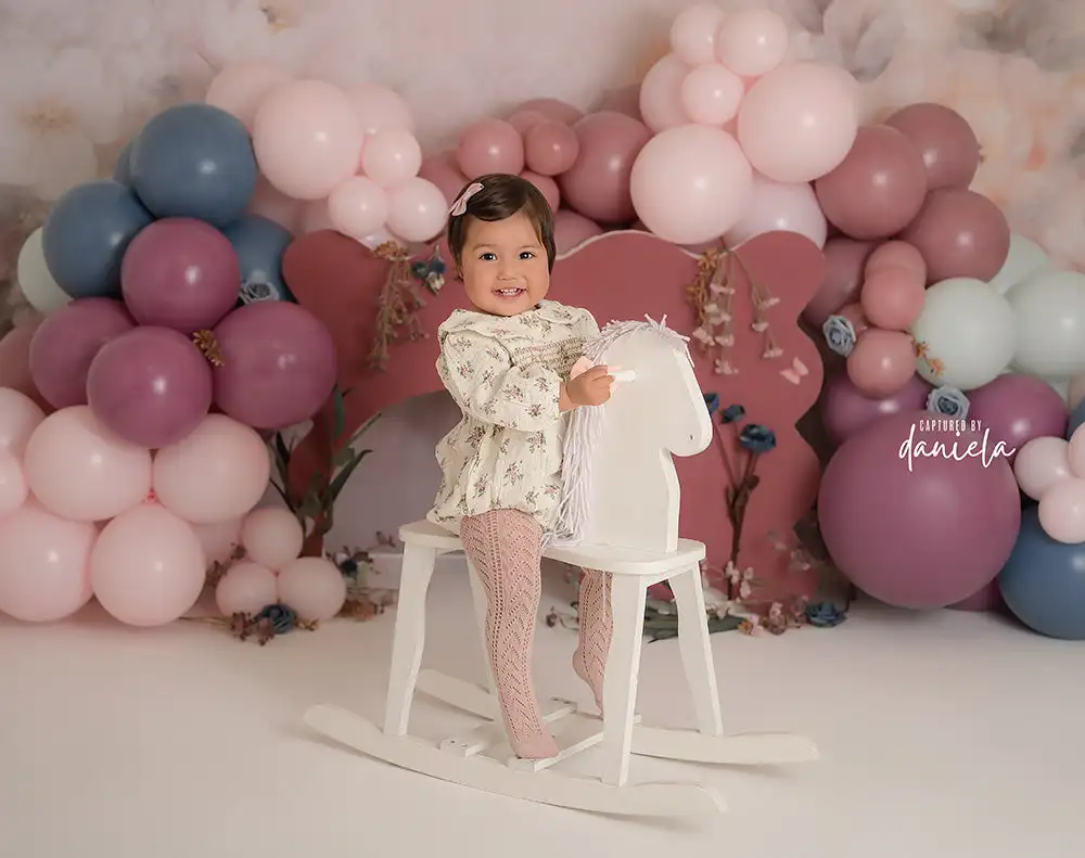 Joyful Petals Cake Smash Backdrop Kids Baby 1st Birthday Photography Props Balloon Arch Child Adult Studio Backgrounds