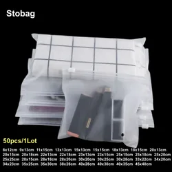 StoBag 50pcs Wholesale Matte Frosted Clothes Packaging Zipper Bags Pouch Plastic Sealed Socks Shirts Storage Reusable Organizer