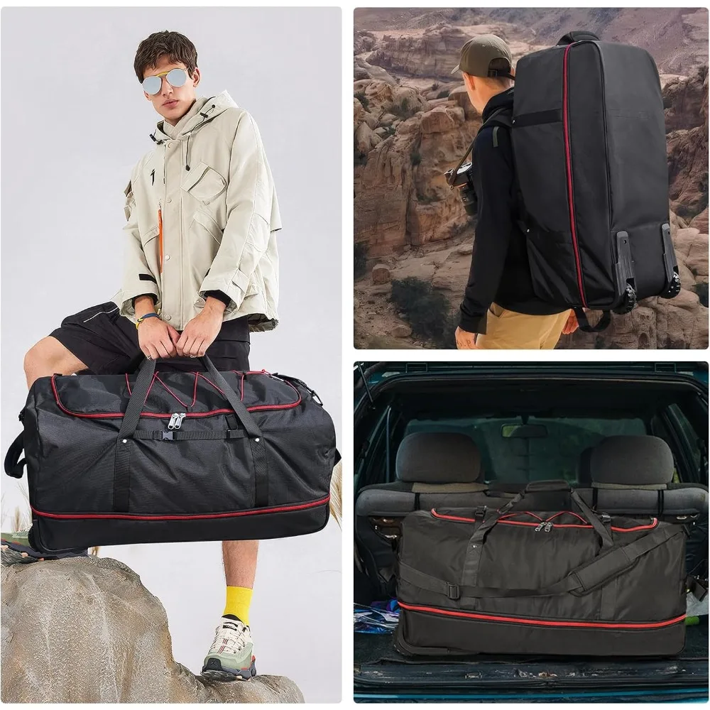 حقيبة سفر ناعمة قابلة للتوسيع 110 لتر-140 لتر مع عجلتين، قماش أكسفورد 32 × 1680D، أسود-أحمر #6