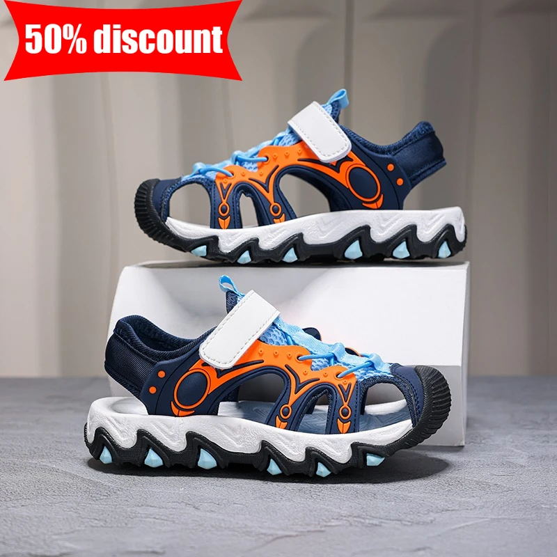 

Childrens Sandals Summer Closed Toe Breathable Anti Slip Outdoor Beach Shoes Boys Mesh Lightweight Hollow Flat Walking Sandals