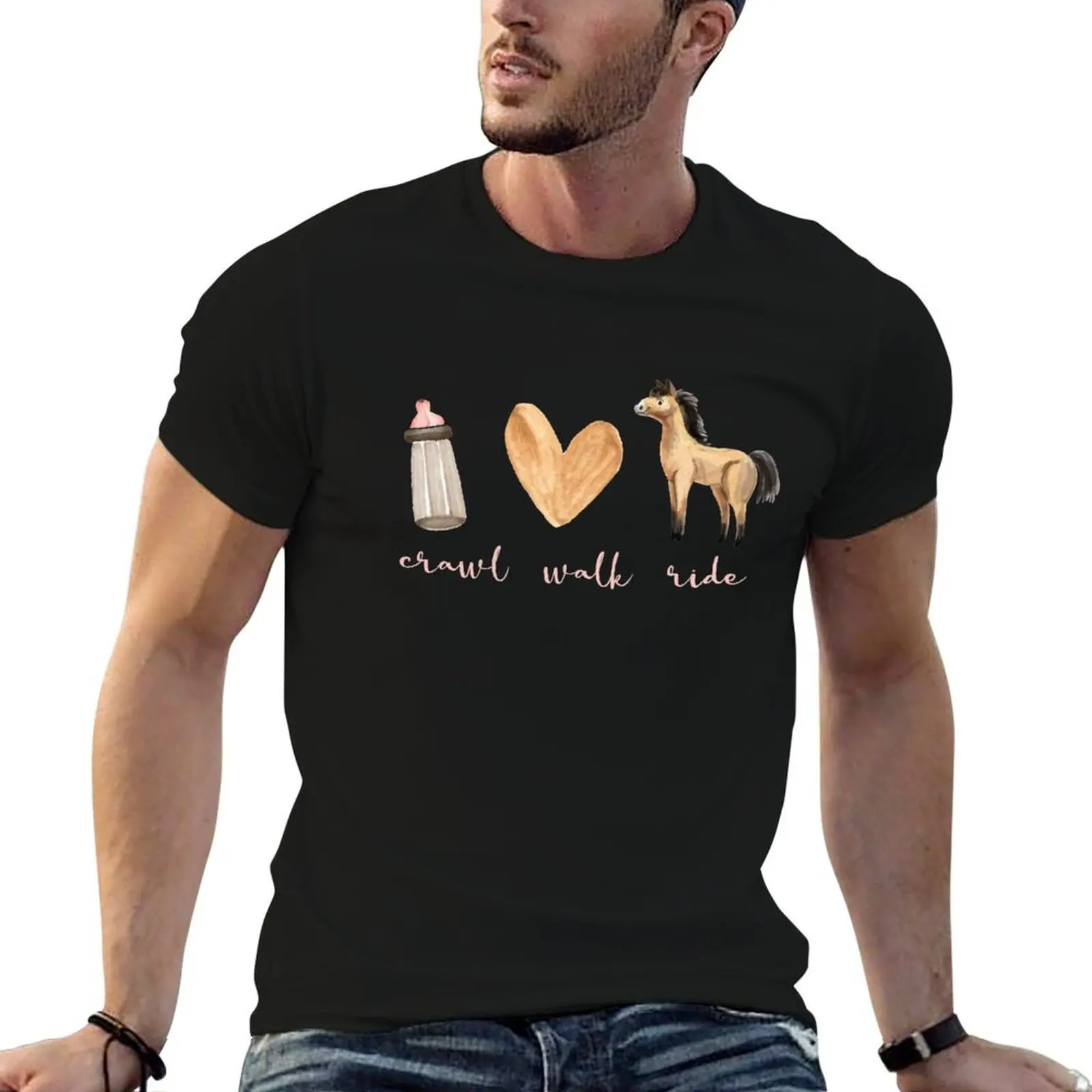 تي شيرت Crawl Walk Ride تي شيرت للرجال من القطن للرجال برسومات تي شيرت