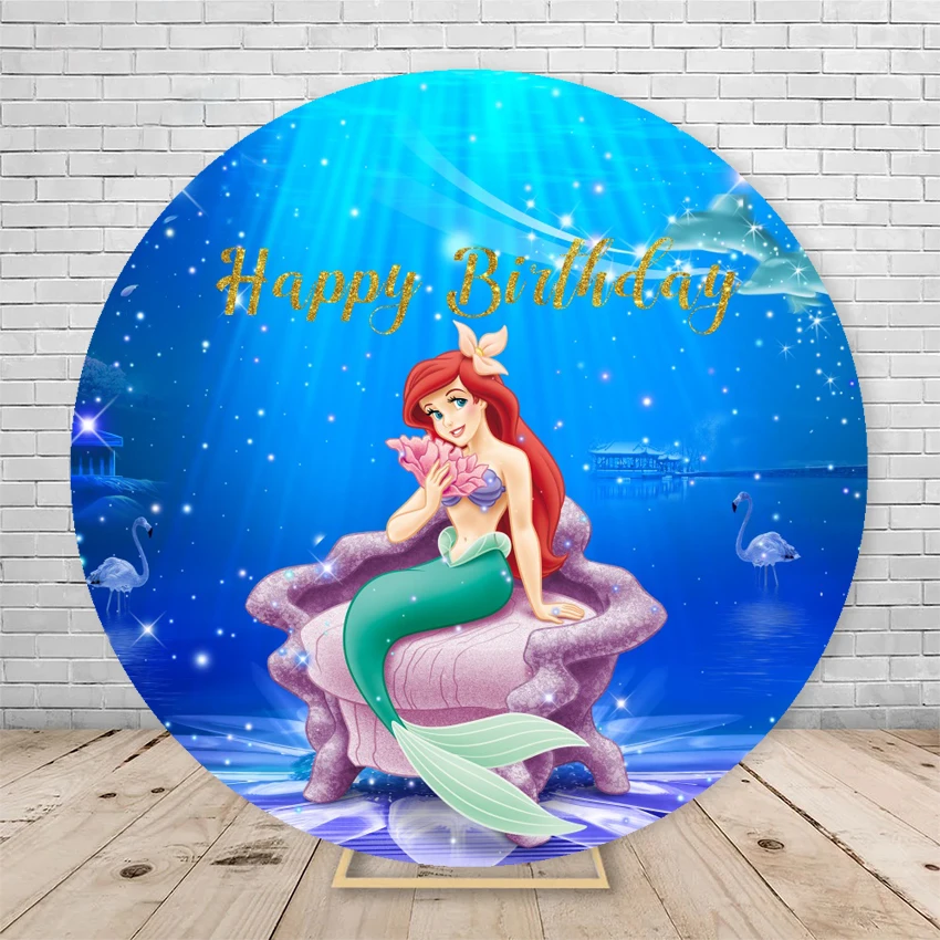 Undersea Princess Mermaid  Ariel Round Backdrop Cover Baby Shower Kids Birthday Party Elasticity Circle Photography Background