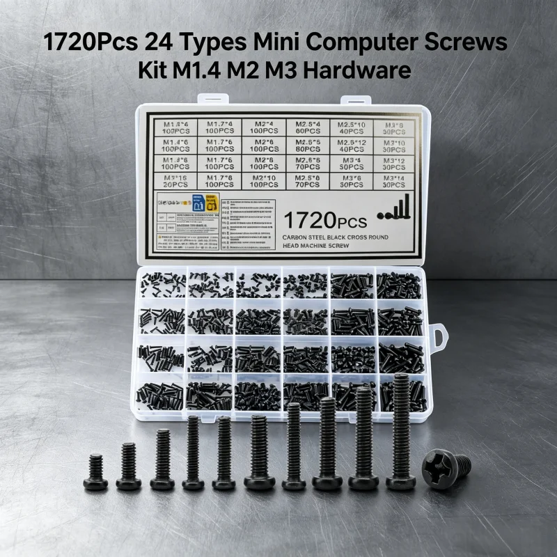 1720 pcs 24 types M1.4/M2/M3 countersunk Phillips small screw set carbon steel computer laptop screw kit computer screw set blac