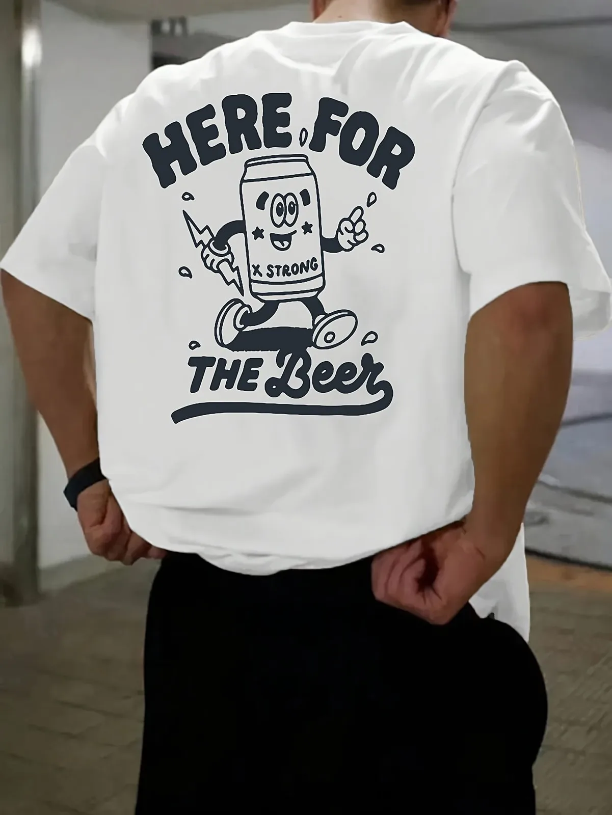 

Here For The Beer Retro Cartoon T-Shirt - Strong Ale Character Back-Print Tee