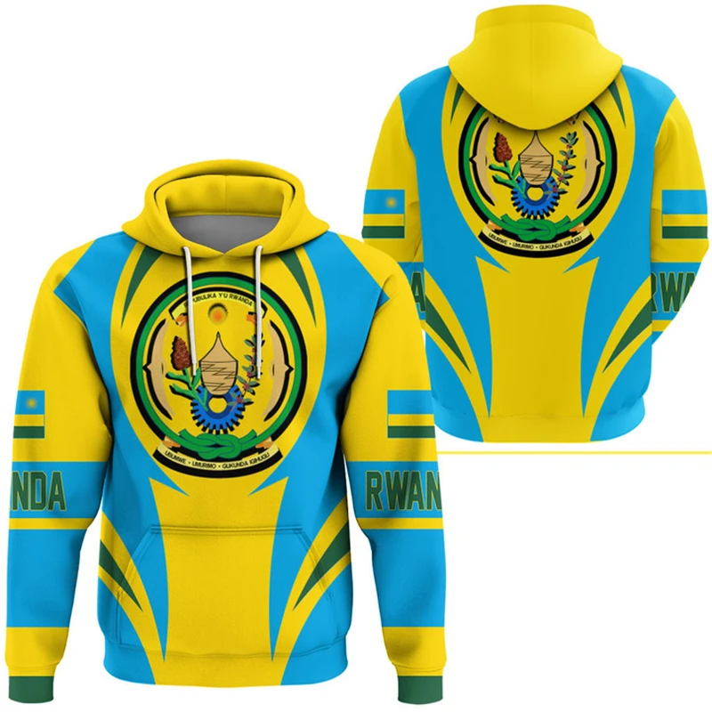 Africa Country Rwanda Graphic Sweatshirts Casual Boy Hoody Flag Map Dashiki Hoodies For Men Clothes National Emblem Tracksuit