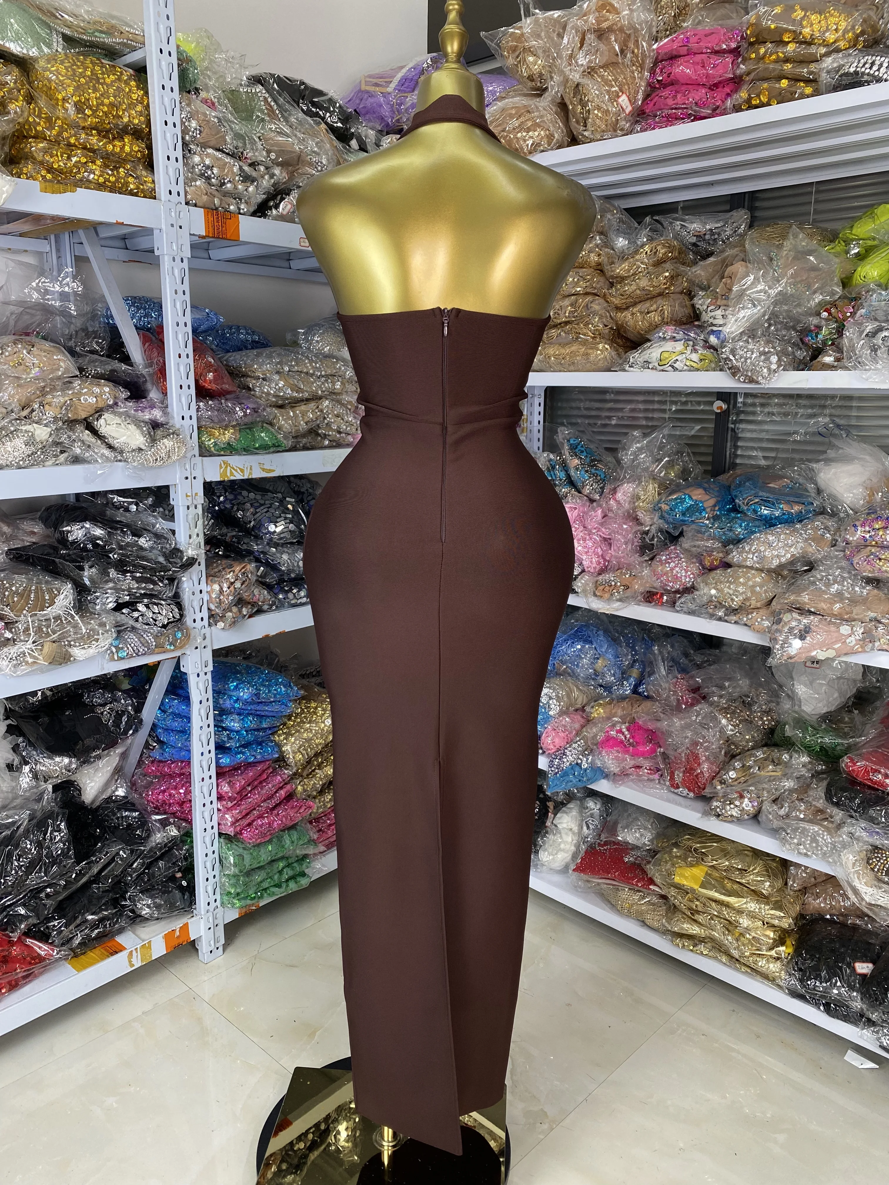 Nuevo vestido del vendaje de las mujeres Sexy Curve Hlater recortado Bustier largo elástico celebridad noche Club vestidos de fiesta al por mayor de fábrica