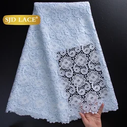 SJD LACE White African Lace Fabric 2025 High Quality Guipure Cord Lace Wedding Dresses Nigerian Water Soluble Stones SewingA3987