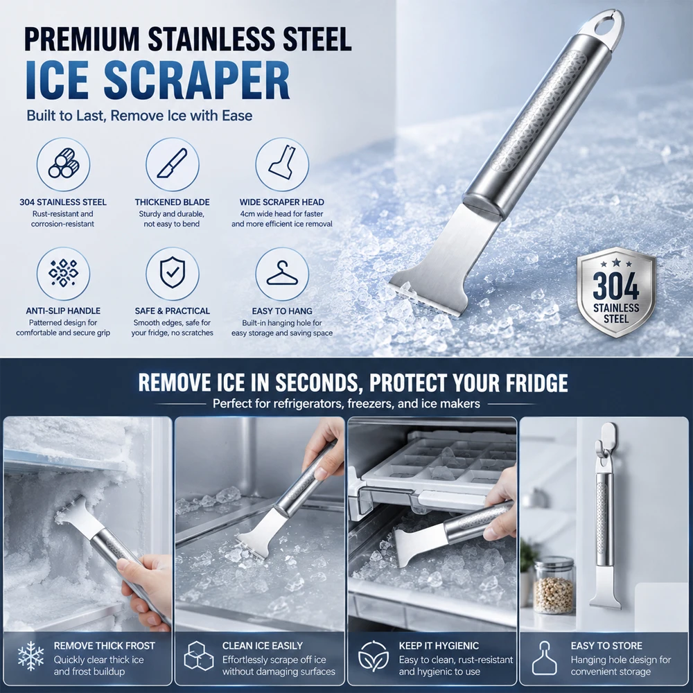 Stainless Steel Ice Remover Freezer Ice Scraper Portable Defrosting Shovel Multi Cleaning Spatula Defrosting Scraper Gadgets