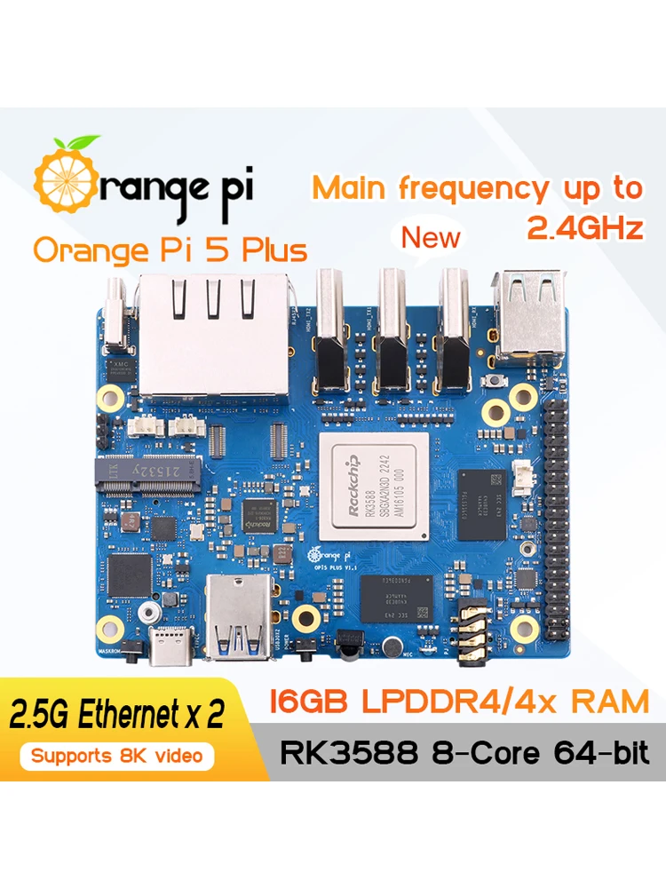 Orange Pi 5 Plus 4GB 8GB 16GB RAM Rockchip RK3588 2.5G Dual Ethernet Optional Acrylic Case Copper Heatsinks for Orange Pi 5 Plus