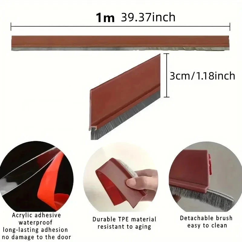 1PC 1m/39.37inch Door Sealing Strip Self-adhesive Door Bottom Gap Filling Sealing Strips Insect Proof Brush Strip