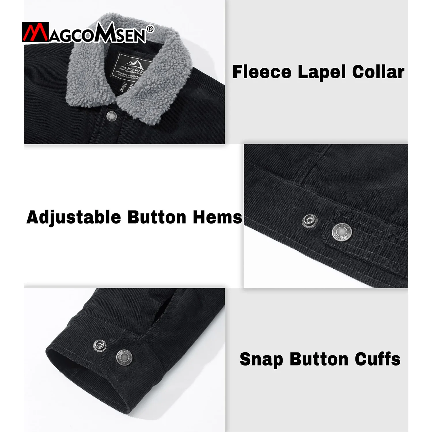 MAGCOMSEN Herren Cordjacken Vintage Sherpa Fleece Windjacke Dicke warme Wintermäntel Lässige Jeansjacke mit mehreren Taschen – Bild 4