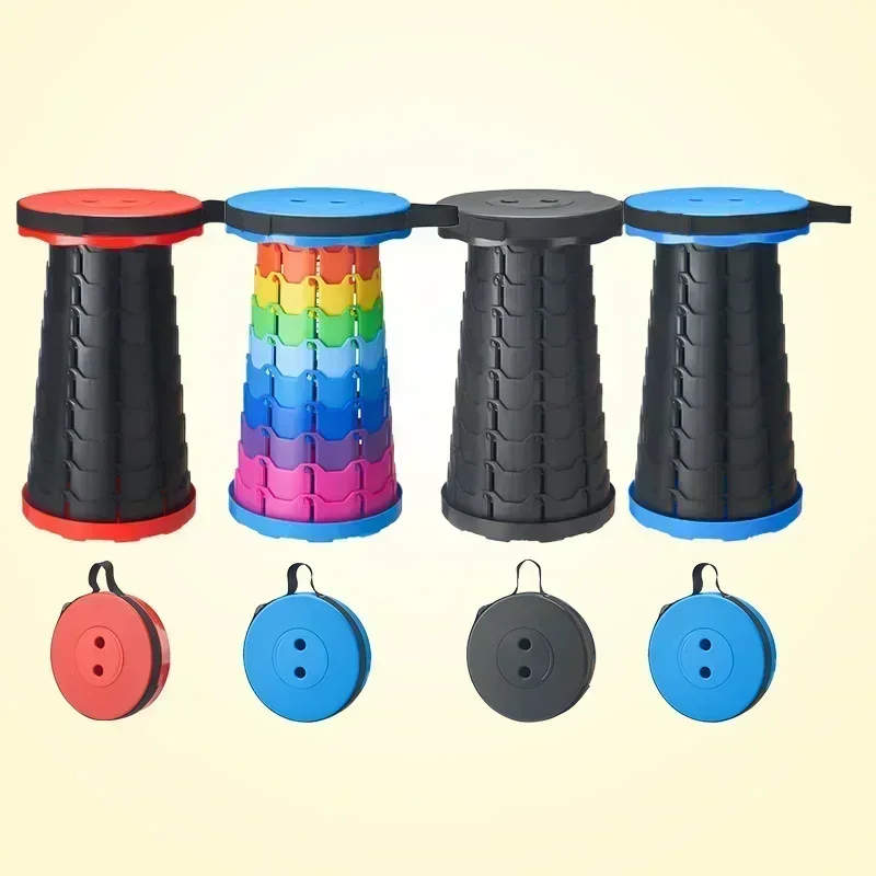 Folding Telescopic Stool Storage Stool Outdoor Travel Folding Stool Adjustable Plastic Fishing Stool Rainbow Telescopic Stool