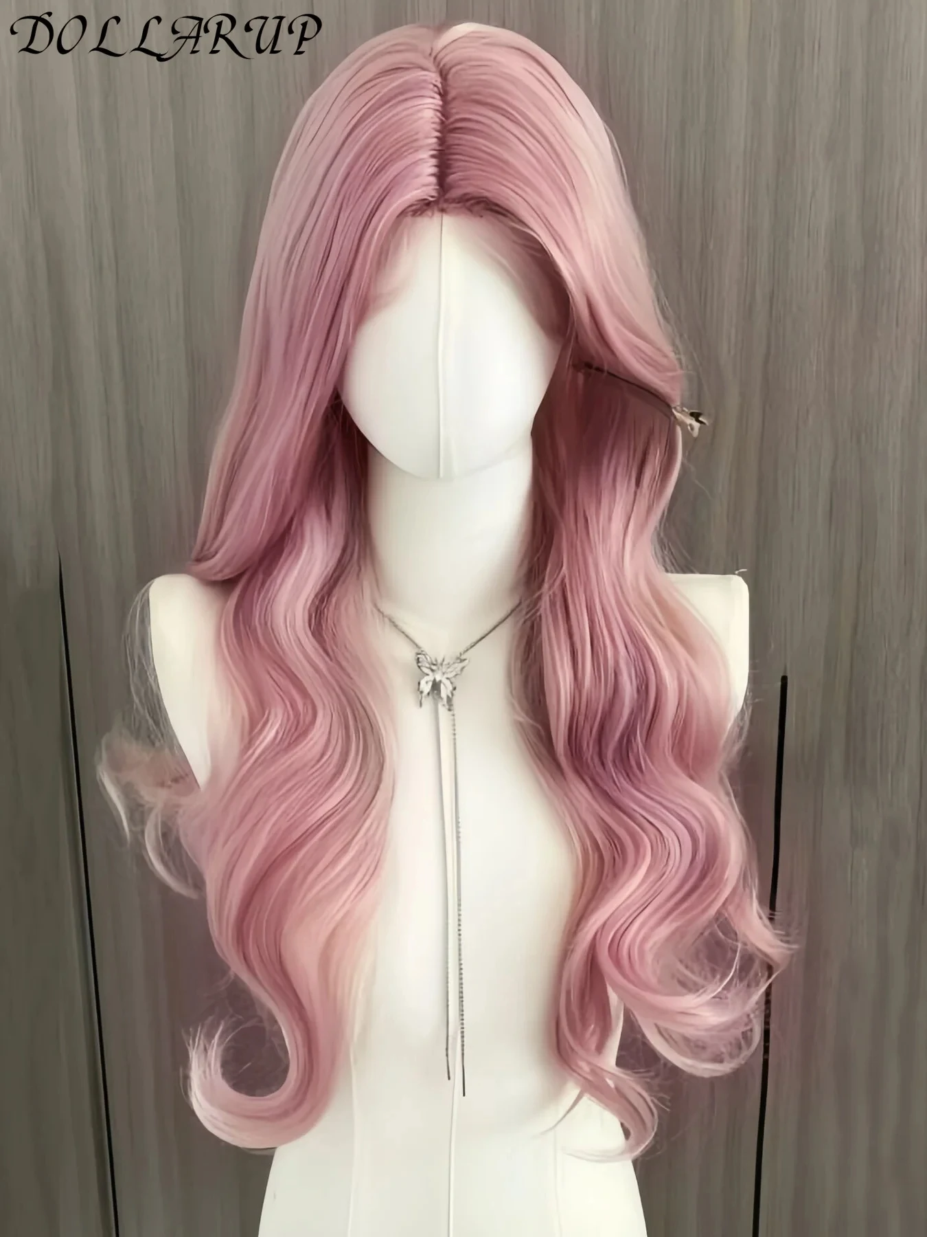 JKL الوردي شعر مستعار طويل متموج بيروكات صناعية الجزء الأوسط شعر مستعار موجة طبيعية مقاومة للحرارة تأثيري شعر مستعار يومي مناسبة للنساء #6