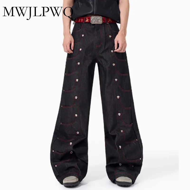 

MWJLPWQ Design Sense Jeans Men's High Street Summer Metal Decoration Niched Design Wide-leg Pants 2025 Trend 010995