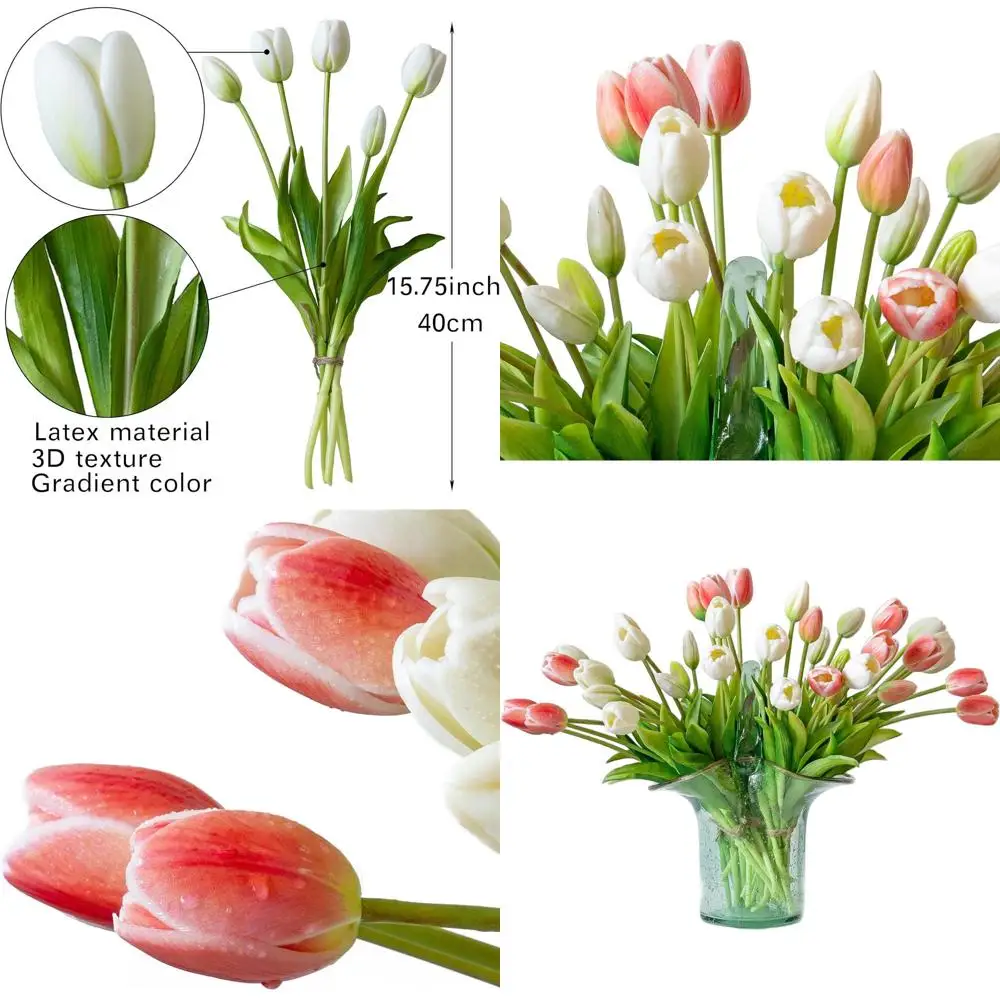 

40-компонентные кораллово-розовые искусственные тюльпаны, реалистичные латексные цветы для дома, офиса, свадьбы и сада, декорации