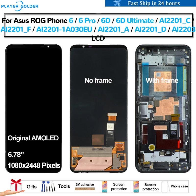 Original AMOLED For Asus ROG Phone 6 6 Pro 6D 6D Ultimate AI2201_C Pantalla lcd Display Touch Panel Screen Digitizer Assembly