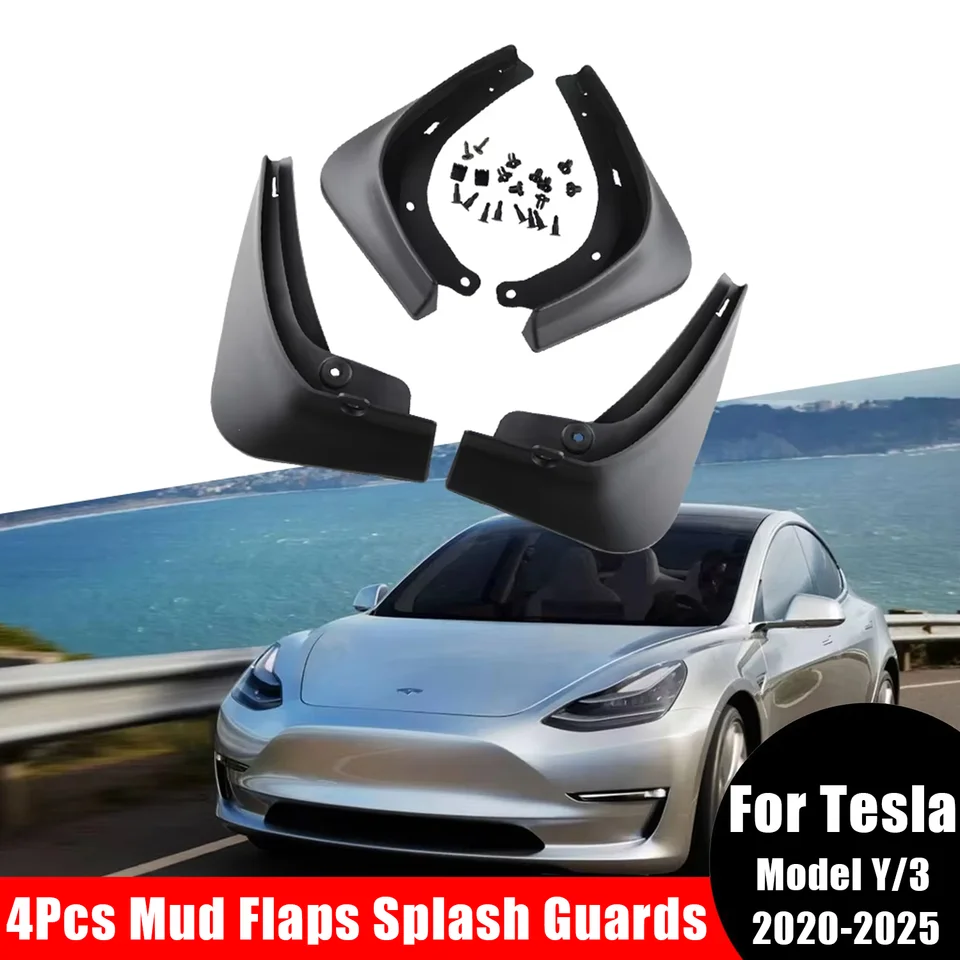 Tesla Model 3 2016-2021 2022 2023+ 전면 후면 휠 머드 가드 가드 펜더 용 4 개/대 머드 플랩 스플래시 가드