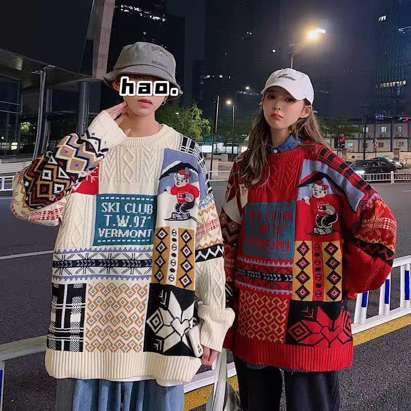 Christmas Sweater Men Winter Warm Casual Cartoon Printed Pullover Lazy Style O-neck Harajuku Ugly Sweater Men Couple Pullovers