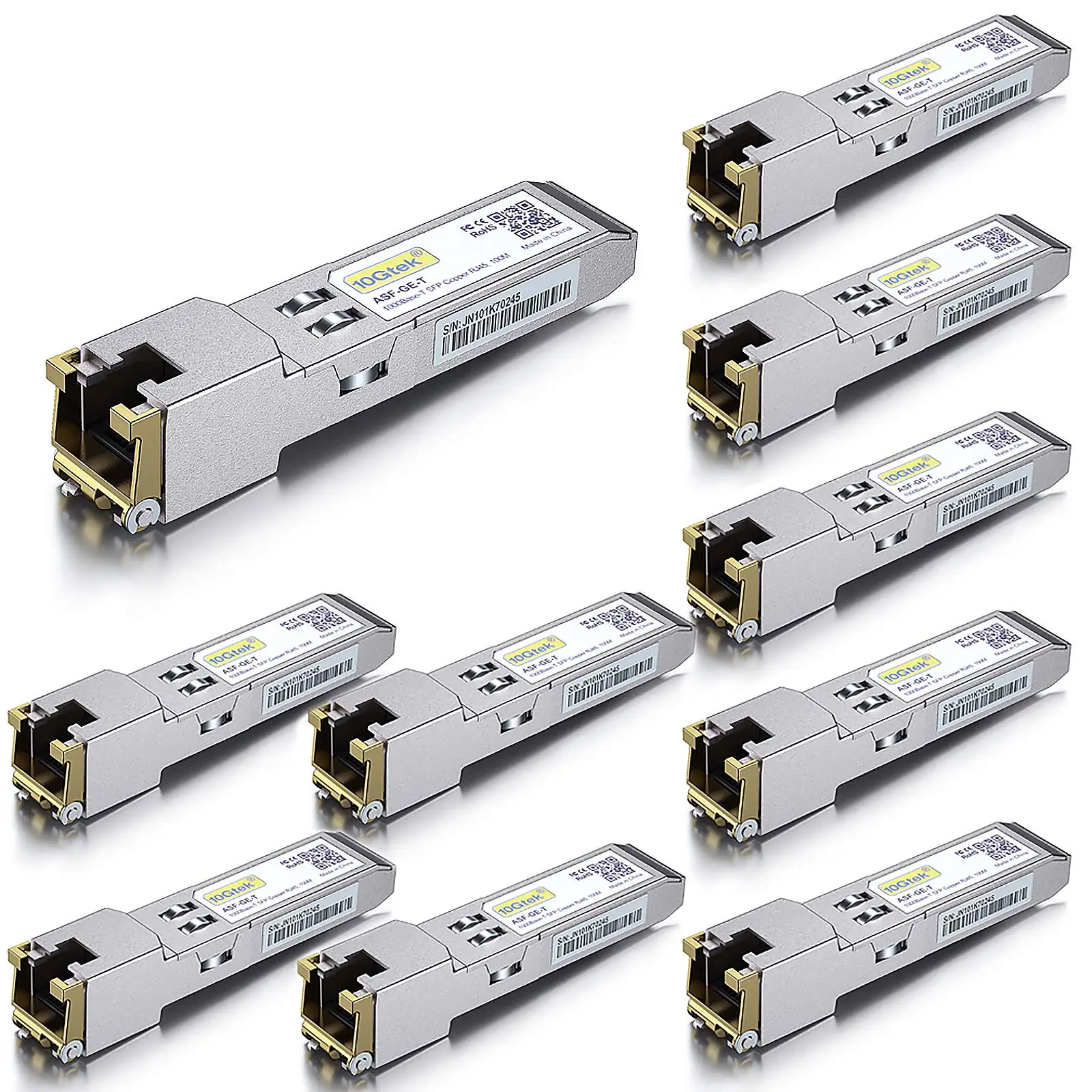 SFP-T 1,25G, SFP in rame 1000BASE-T, SFP a RJ45 SFP, compatibile con Cisco GLC-T/SFP-GE-T, Meraki MA-SFP-1GB-TX, confezione da 10