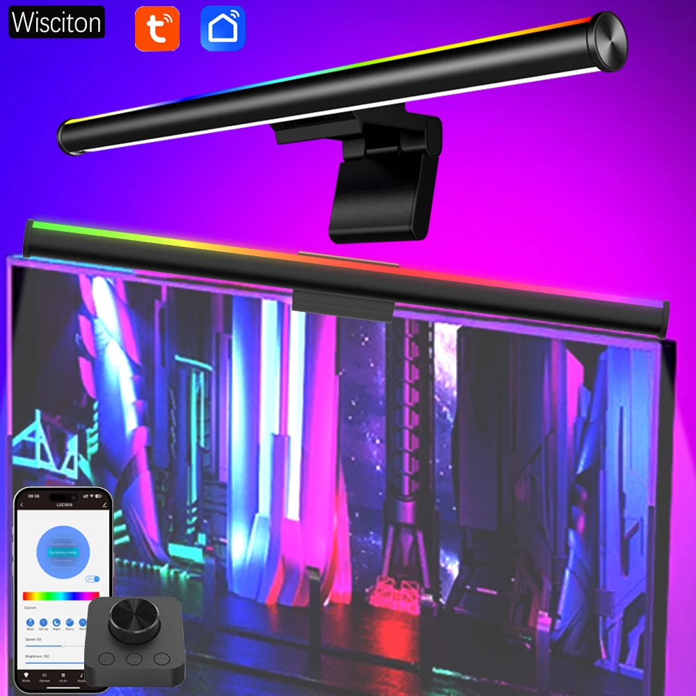 

Световая панель монитора, подвесные светильники для экрана компьютера, атмосферные светодиодные светильники для работы, учебы, чтения, игр, затемняющее освещение, лампа RGB 43/55 см