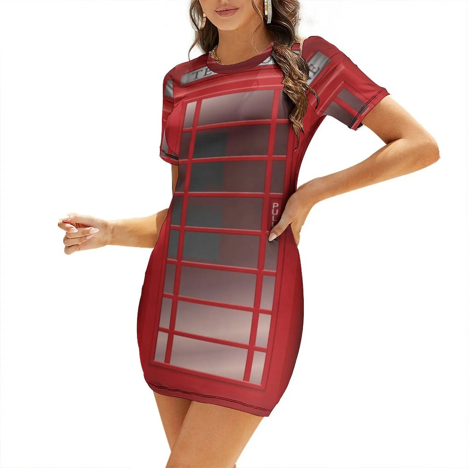 London Red Phone Booth Box Short Sleeved Dress Women dresses summer Women's summer dresses summer clothes for women Dress