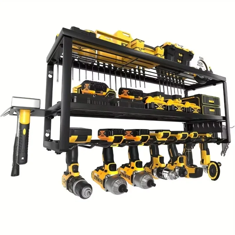 مخصص الثقيلة الطاقة 3 طبقة أداة المنظم جدار جبل المعادن المرآب الرف 7 الحفر شماعات تخزين الرف