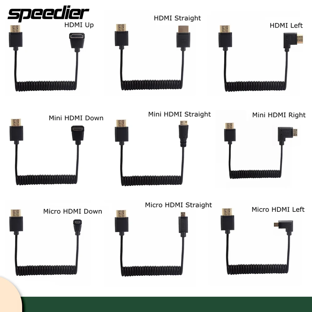 OD 3.2mm Super Extreme Slim Mini-HD-to Coiled Cable HDMI-2.0 To Micro HDMI-compatible Stretch Spring Curl Flexible Thin Cables