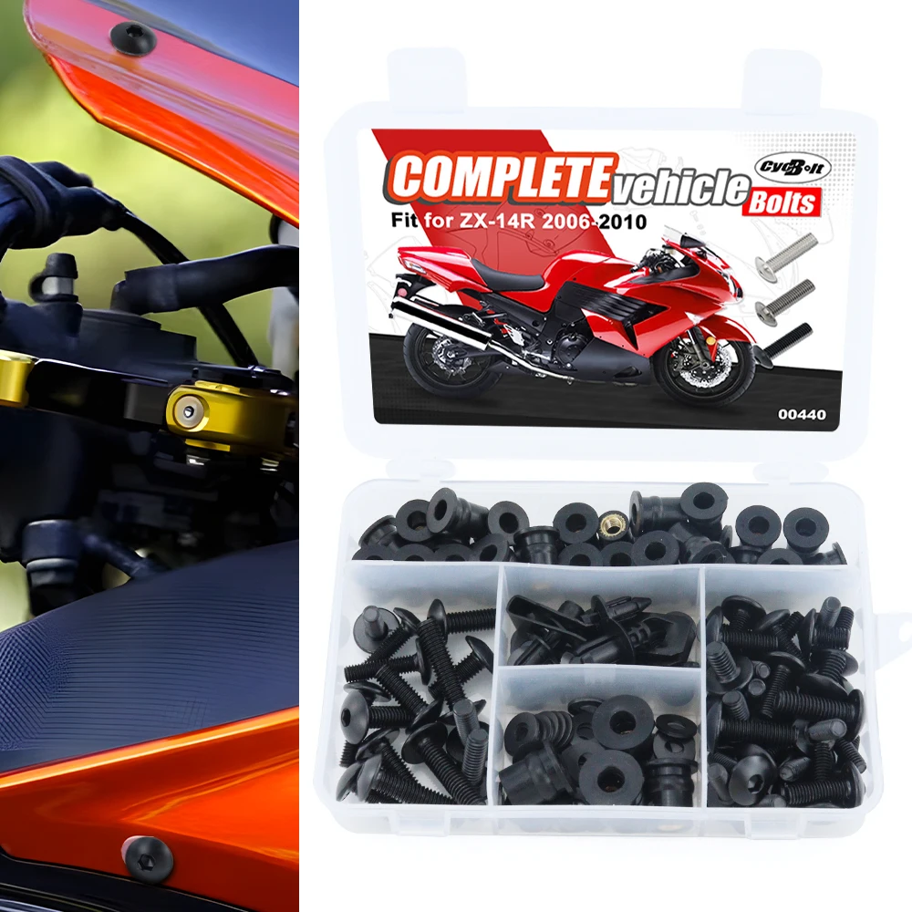 

For Kawasaki ZX-14R 2006 2007 2008 2009 2010 Motorcycle Complete Full Fairing Bolts Kit Steel Screws Rubber Nuts Nylon Washers