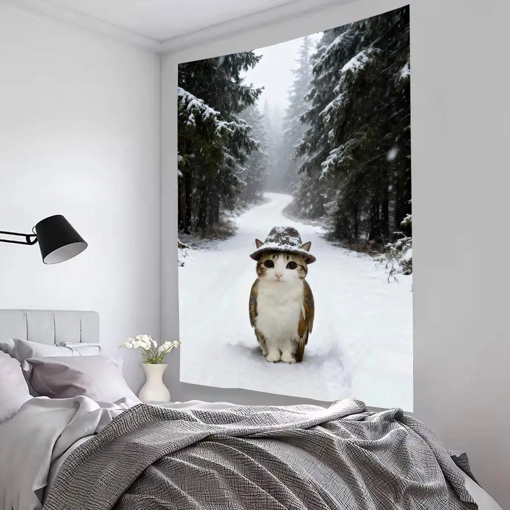 Funny Owl Cat Meme Poster Cute Cat Wall Art Surreal Animal Print Aesthetic Room Decor Meme Art Poster Bedroom Decoration