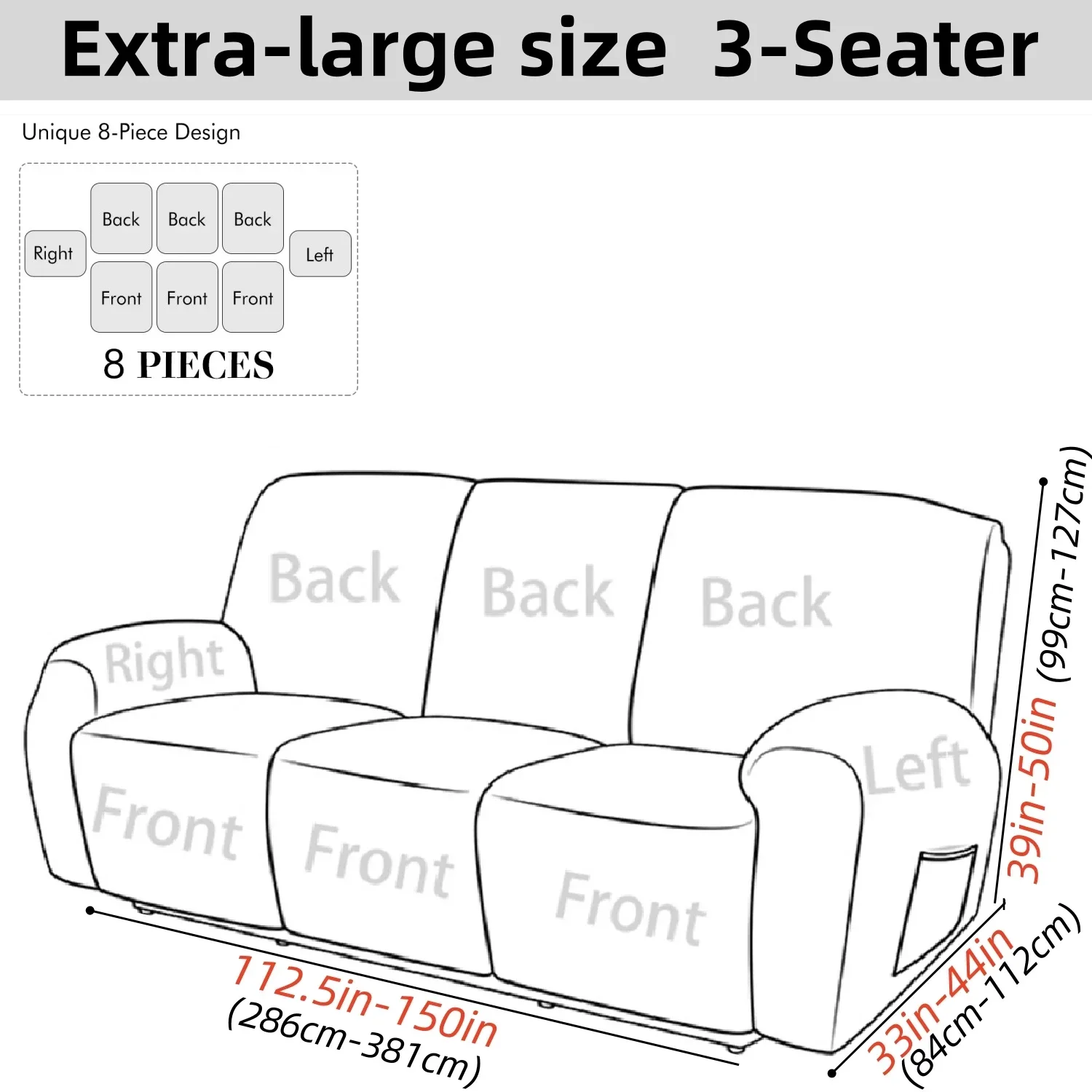 XL Size Velvet Recliner Sofa Covers Stretch Armchair Covers With Side Pocket Soft Washable Thick Sofa Slip Covers 1/2/3 Seater