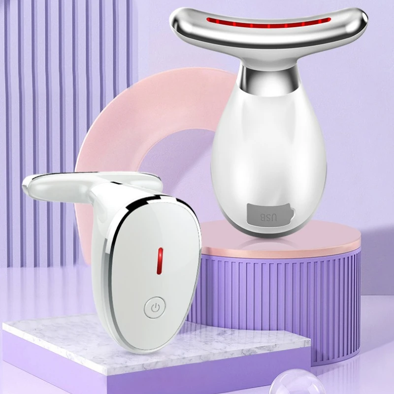 Neck Massager EMS Microcurrent Vibration Massage Face Neck Firming Clean Hot Cold Therapy LED Light Neck Beauty Device