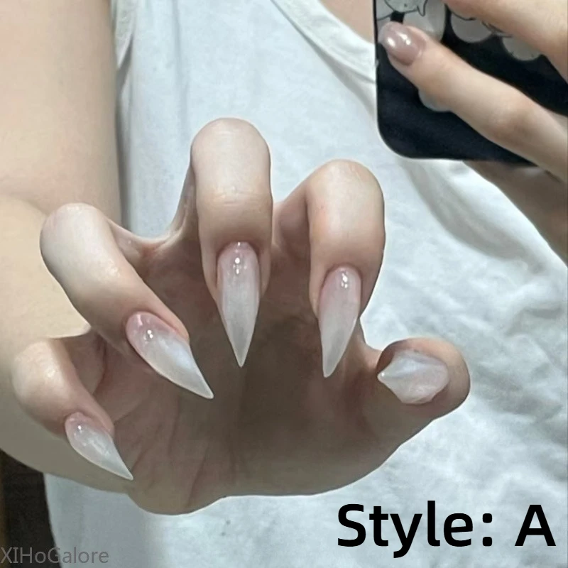 Nouveaux faux ongles courts en acrylique, faits à la main, ornés de strass, motif griffes de dragon et de chat, avec autocollants adhésifs pour femmes.