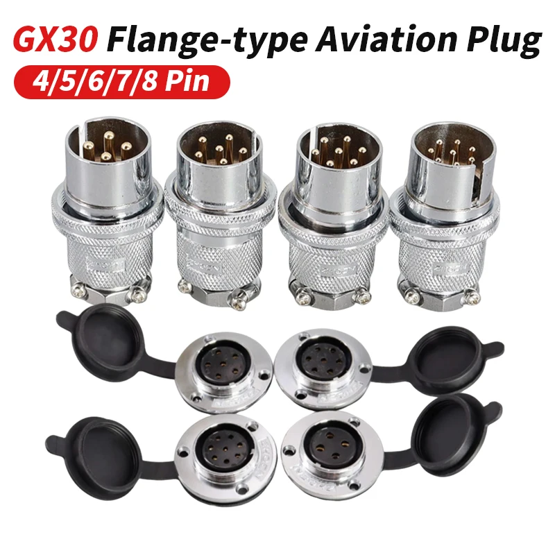 Copper Gold-plate GX30 Connector Reverse-mounted 4/5/6/7/8Pin Aviation Plug Socket DF30 Round Flange Male Female Head Joint