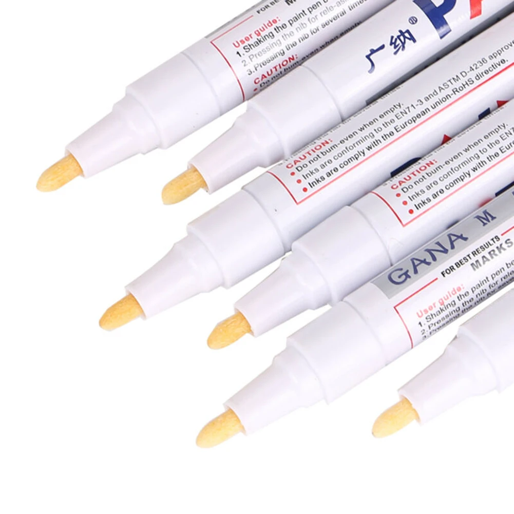 6PC White Paint Pen Marker Waterproof Car Tyre Tire Tread CD Metal Permanent Paint Marker Graffti Oily Marker Lettering