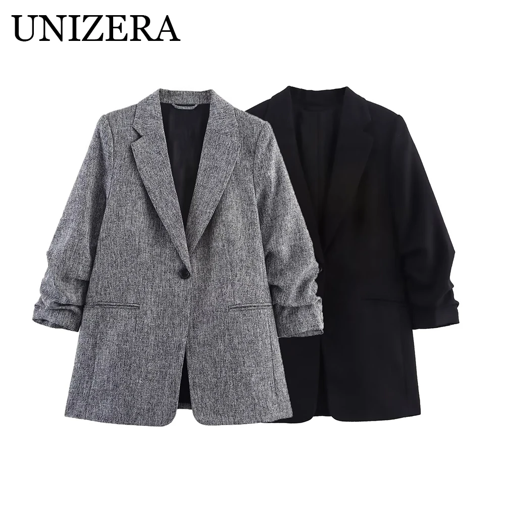 

Autumn new women's clothing retro loose temperament simple fashion versatile pleated sleeves casual suit jacket