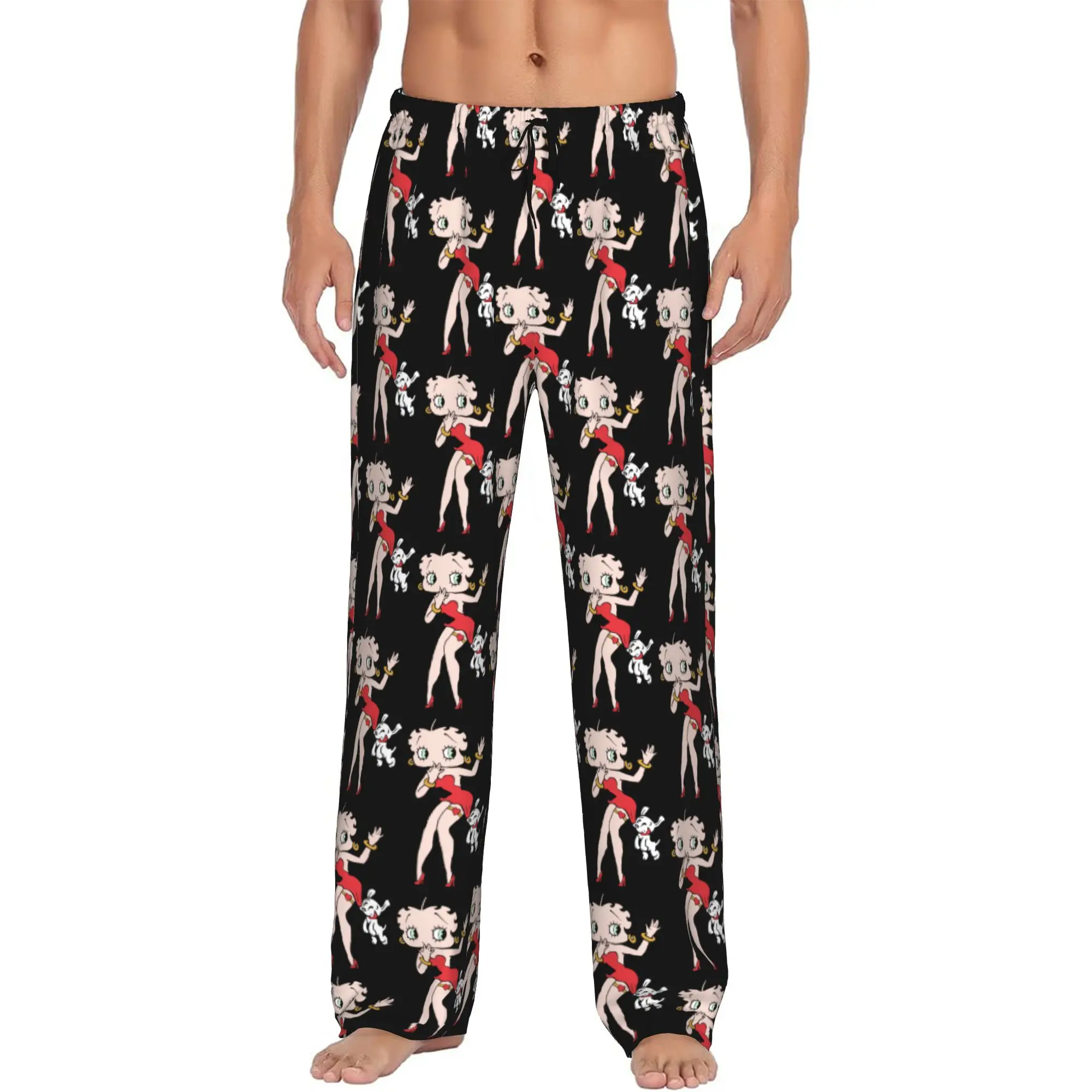 Custom Print Men's B-Booped Girl Pajama Pants Anime Cartoon Sleepwear Sleep Lounge Bottoms with Pockets