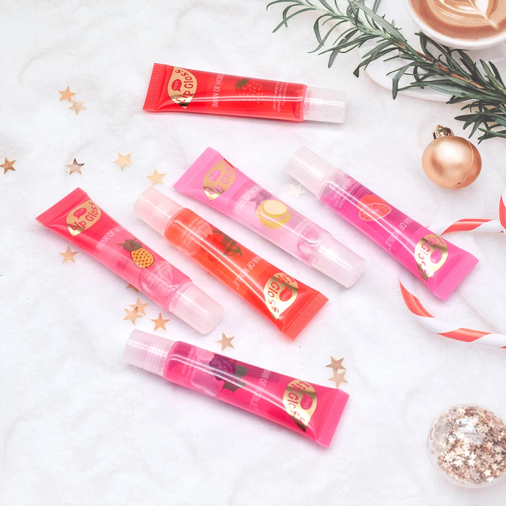 6pcs/set, Moisturizing Clear Lip Gloss, Pineapple, strawberry, grapes Translucent Plumping Lip Oils Gift Set