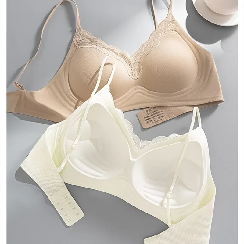 Roupa íntima sem costura para mulheres, estilo fino, sem anel de aço, costas bonitas, peito grande, peito pequeno, sutiã push-up para dormir