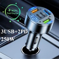 Car Charger 250W 5 Ports Fast Charging PD QC3.0 USB C Car Phone Charger Adapter With Voltage