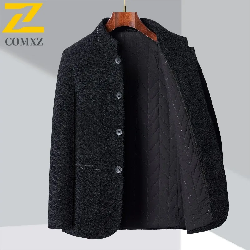 Winter Men Chenille Jacket 2025 Stand Collar Premium Business Casual Wool Blend Coat High End Fashion Warm Classic TrenchCoat