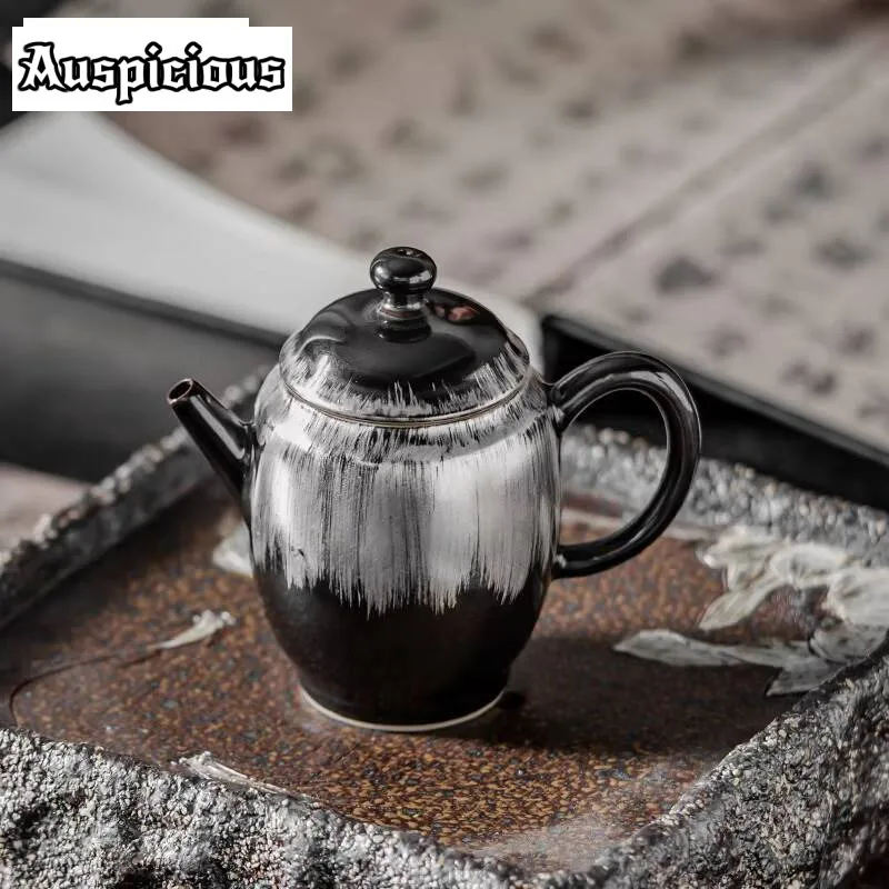 

65ml Handmade Black White Silver Glaze Ceramic Teapot Creative Small Pot Tea Soaking Kettle Tea Services Supplies Ornaments