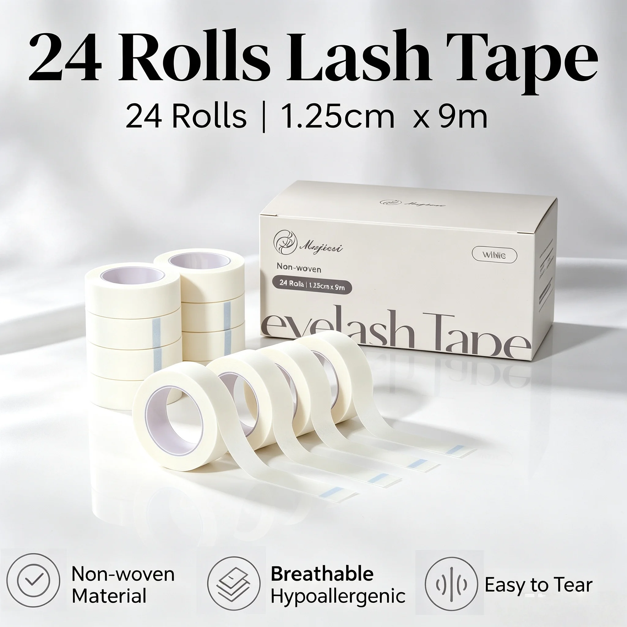 24 Rolls 9M Eyelash Extension Tape Breathable Non-woven Micropore Tape Hypoallergenic Sensitive Skin Eye Isolation Lash Tools