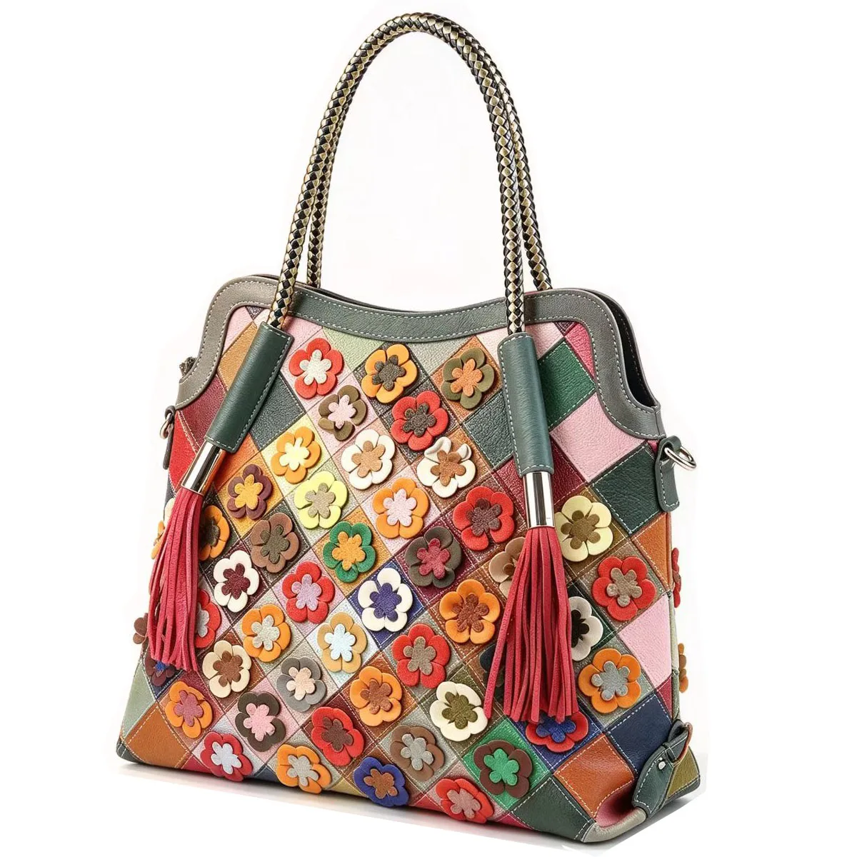 3D Floral Women Genuine Leather Handbag Large Real Cow Leather Tote Bag Big Fashion Ladies Shoulder or Crossbody Bags